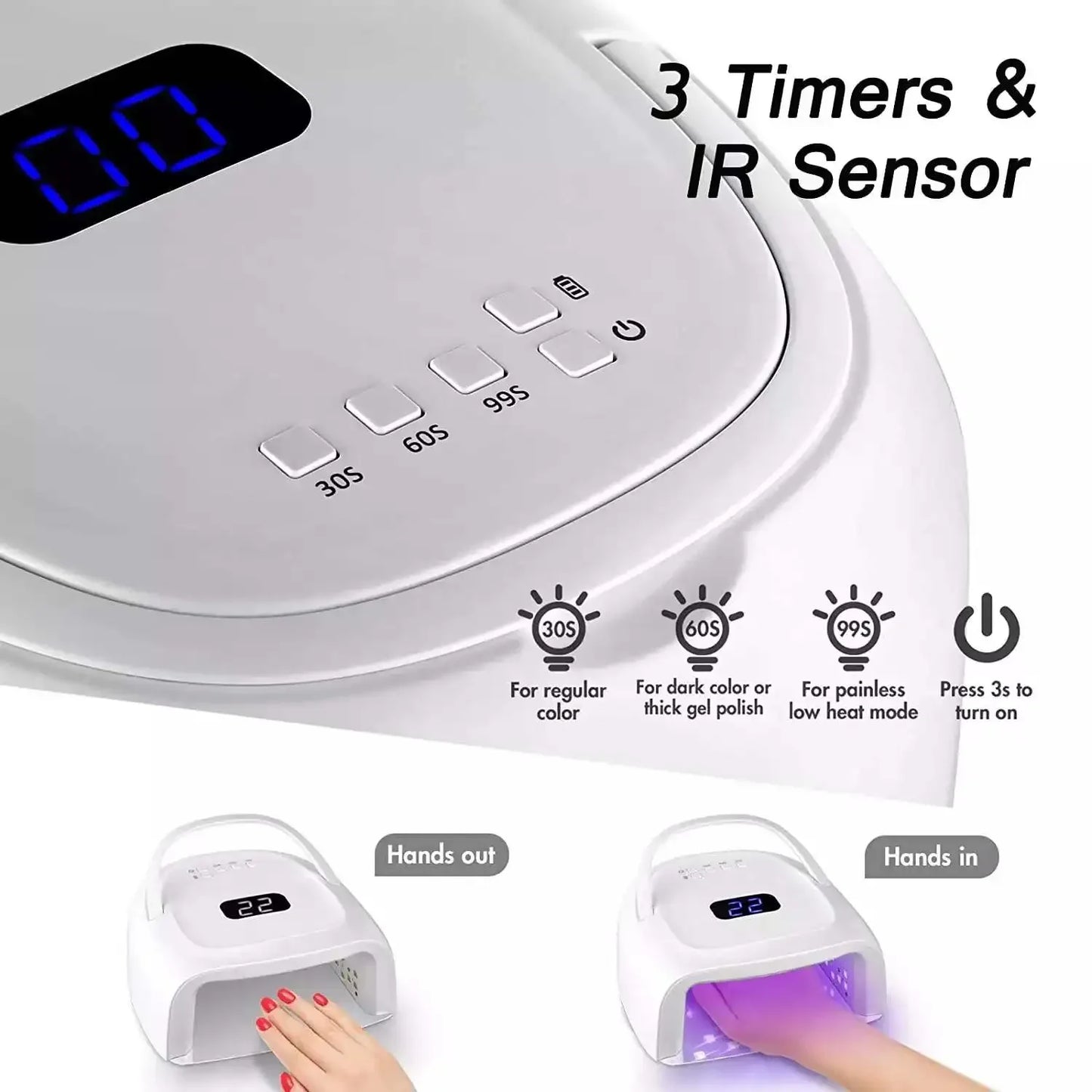 SUN UV S20 Rechargeable Nail Lamp - 60W Wireless UV LED Gel Polish Dryer for Manicure & Pedicure Nail Care