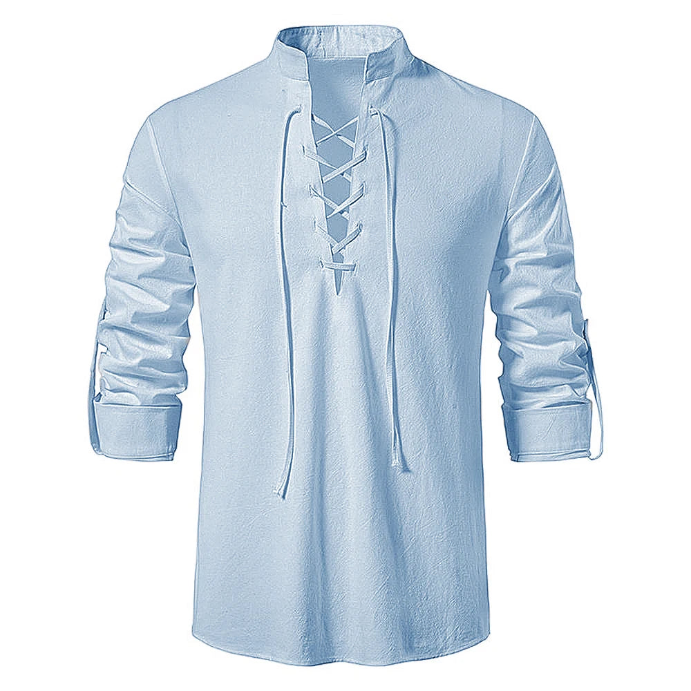 New Men's Casual Cotton Linen Shirt: Long Sleeve Tee with Slanted Placket - Spring Autumn Vintage Yoga Tops