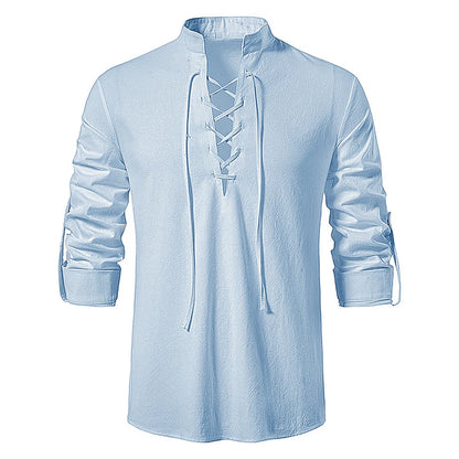 New Men's Casual Cotton Linen Shirt: Long Sleeve Tee with Slanted Placket - Spring Autumn Vintage Yoga Tops