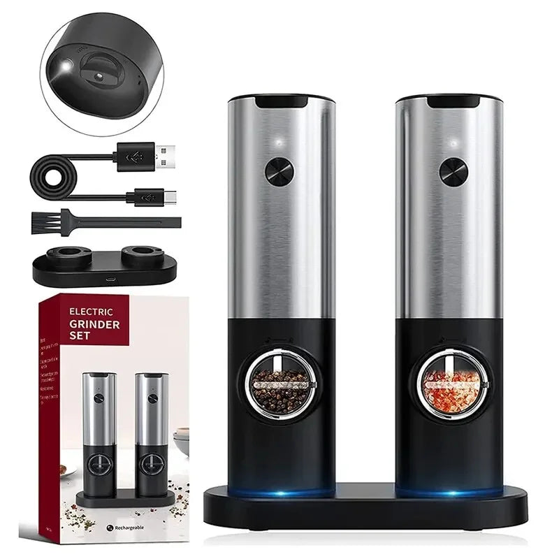 USB Rechargeable Electric Salt & Pepper Grinder – Adjustable Roughness for Freshly Ground Pepper and Spice Powder