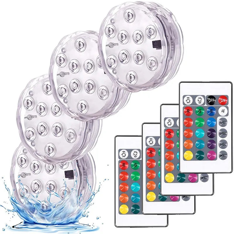 10LED RGB Submersible LED Light – Battery Operated Underwater Night Lamp for Pool, Garden, Wedding & Vase Decorations