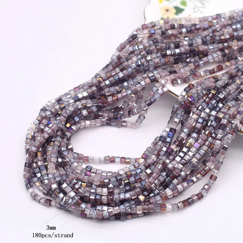 Pink Czech Glass Crystal Beads - 3mm 4mm 5mm Cube Square Candy Seed Beads for DIY Jewelry Making Charms