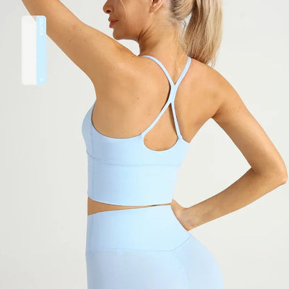 Solid Color Women’s Gym Yoga Sports Bra – Naked Feel, Sexy Cross Back Y-Shape Sling for Fitness, Jogging & Workout