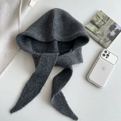 Women’s Warm Hooded Knitted Hat – Autumn Winter Ear Protection Balaclava, Versatile Windproof Ski Beanie with Scarf