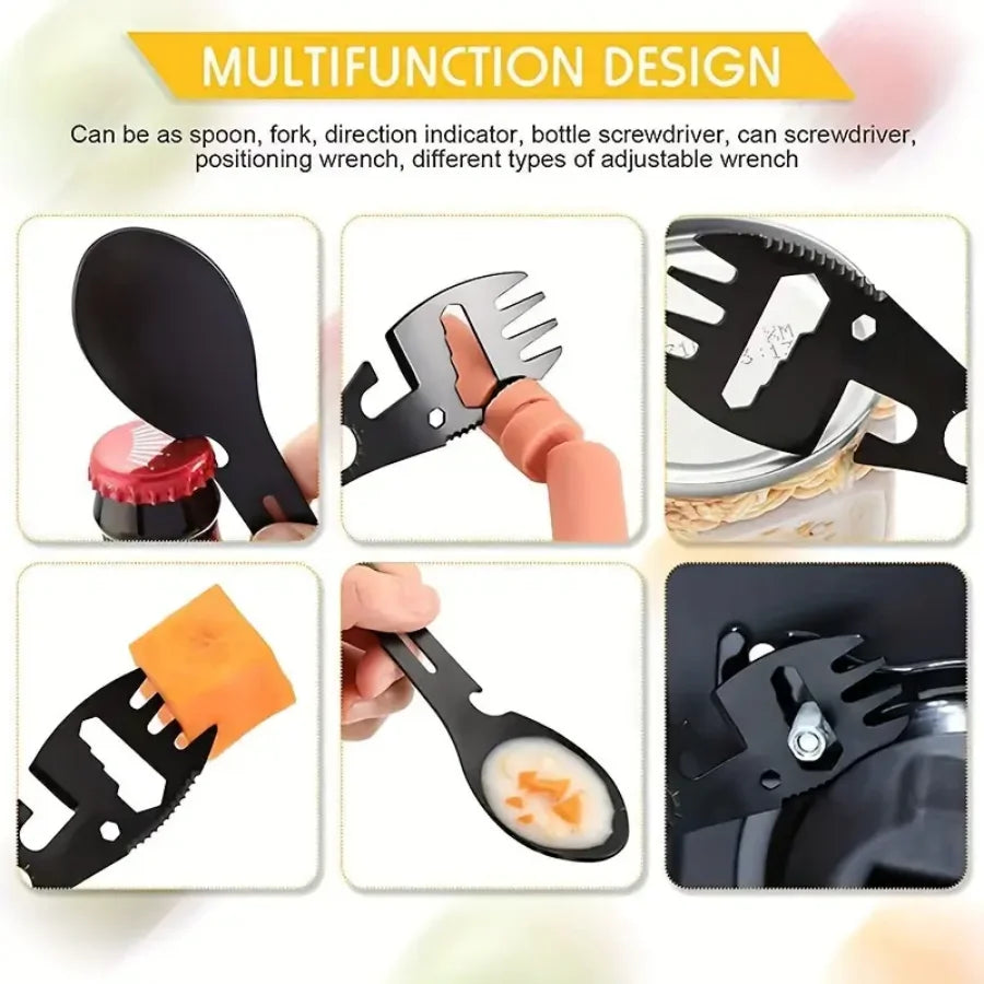 Outdoor Survival Fork Spoon Tool - Lightweight Camping Utensil with Bottle Opener Tactical Utility Gear