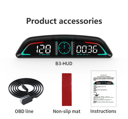AD G3/B3 OBD2 GPS Head-Up Display – Smart Car HUD with Digital Speedometer, RPM, Water Temp, Clock & Security Alarm