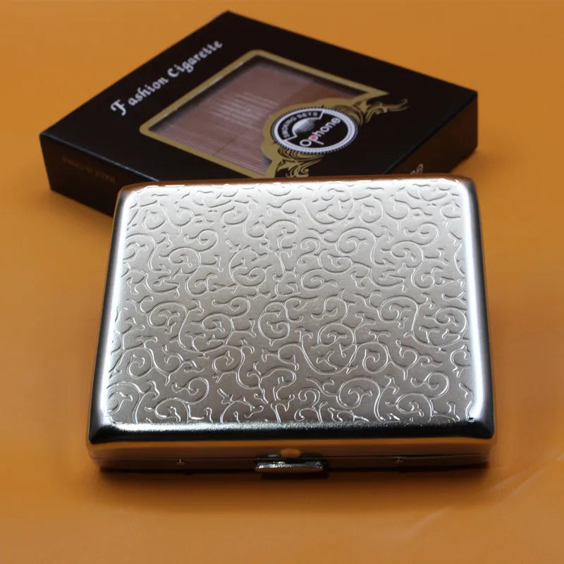Metal Cigarette Case - 20-Stick Flip-Top Portable Embossed Engraved Holder for Men