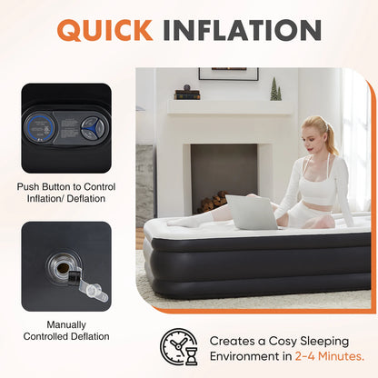 MCQ 18" Tall Air Mattress - Inflatable Airbed with Built-In Pump for Home & Camping