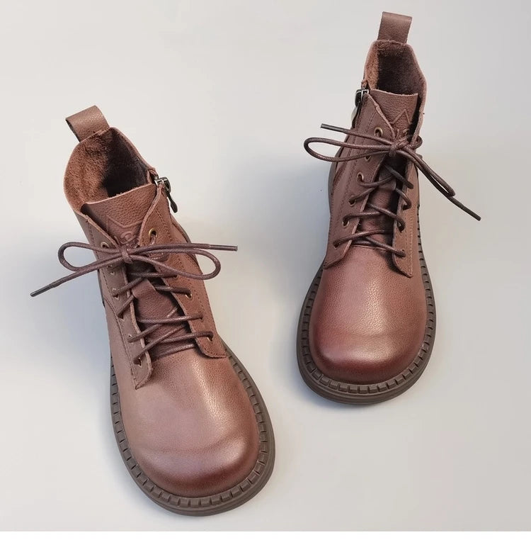 Careaymade 100% Genuine Leather Wide Casual Women’s Short Boots – Big Size, Handmade Men’s Wool Boots