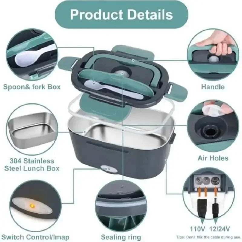 1.5L 60W Electric Lunch Box – Portable Food Warmer & Heater for Car or Home, Leak-Proof Microwave Lunch Box for Truckers