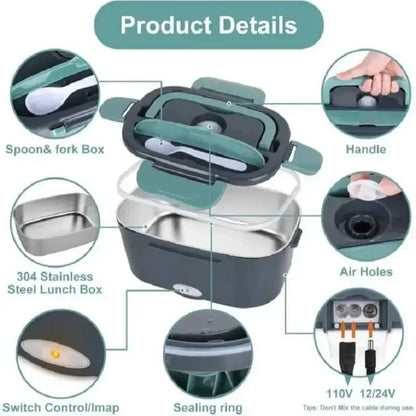 1.5L 60W Electric Lunch Box – Portable Food Warmer & Heater for Car or Home, Leak-Proof Microwave Lunch Box for Truckers