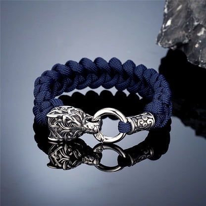 Vintage Norse Runes Celtic Wolf Survival Rope Bracelet - Handmade Stainless Steel Wristband for Men, Vikings Jewelry