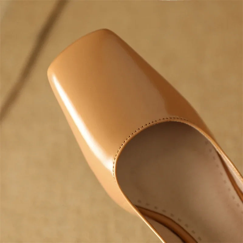 Women’s Bright Green Patent Leather Slingback Pumps – Square Toe Chunky Heel Stylish Shoes