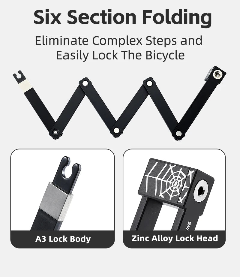 WEST BIKING Foldable Bike Lock – Heavy Duty Anti-Theft Chain Cable Padlock with 3 Keys for Bicycle & Motorcycle Security