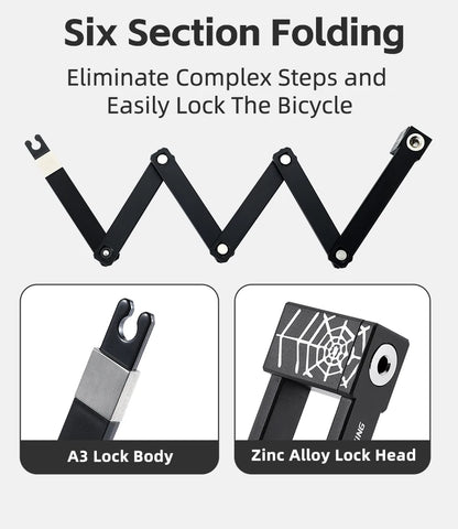 WEST BIKING Foldable Bike Lock – Heavy Duty Anti-Theft Chain Cable Padlock with 3 Keys for Bicycle & Motorcycle Security