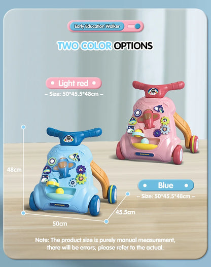 Baby Toddler Push Walker Toy – Interactive Musical Montessori Activity Walker with Lights and Safety Brake