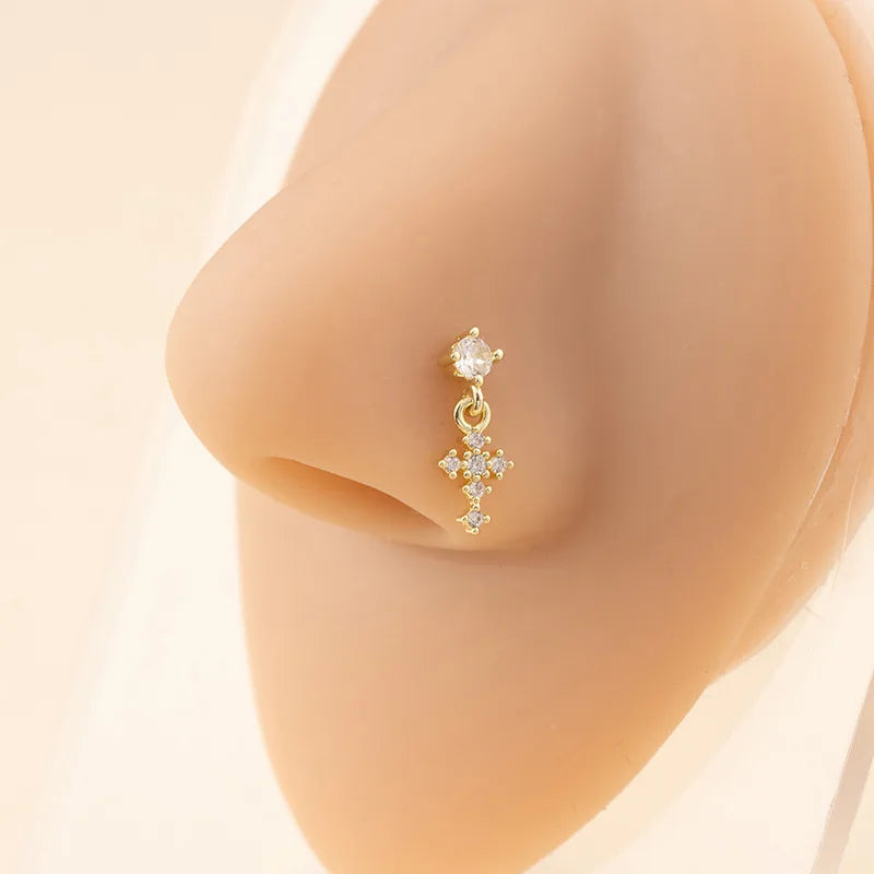 Dangle Cross Nose Rings for Women - L-Shape Nose Studs Body Piercing Jewelry