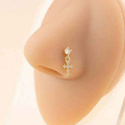 Dangle Cross Nose Rings for Women - L-Shape Nose Studs Body Piercing Jewelry
