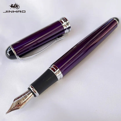 Jinhao X750 Fountain Pen Set - Medium Nib with Ink Converter, Silver Trim Calligraphy Writing Pen & Gift Set