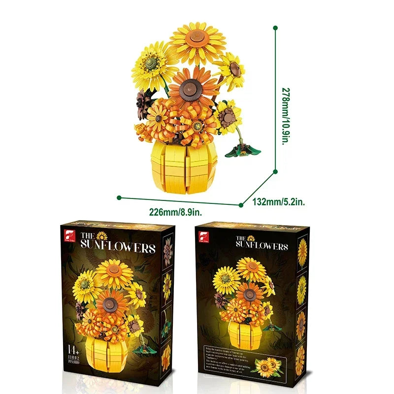 1009PCS Sunflower Building Blocks Set – Flower Bouquet Vase Model for Home Decor & Kids Educational Holiday Gifts