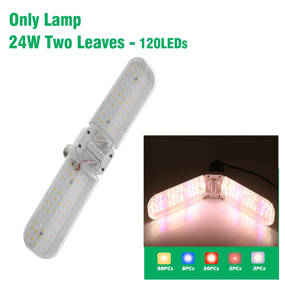 Foldable LED Grow Light E27 Full Spectrum 24W/36W/48W – Plant Growing Phytolamp for Indoor Flowers & Seedlings Growth Lamp