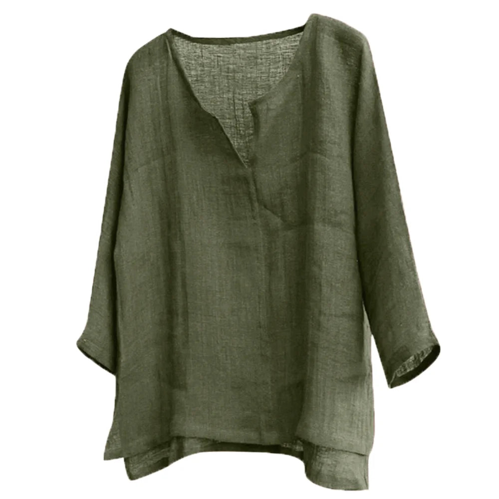 Men’s Loose Fit Long Sleeve Shirt - Solid Color Casual V-Neck Spring & Summer Top S-5XL