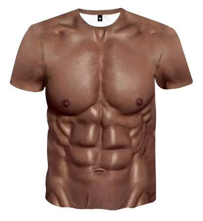 3D Muscle Print T-Shirt - Men's Short Sleeve Summer Beach Casual Top
