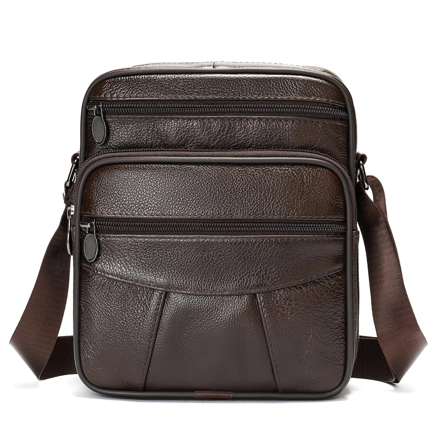 Men’s Genuine Leather Crossbody Bag – Small Outdoor Casual Bag for Motorcycle and Daily Use