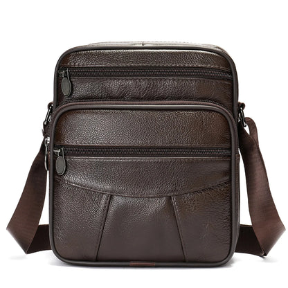 Men’s Genuine Leather Crossbody Bag – Small Outdoor Casual Bag for Motorcycle and Daily Use