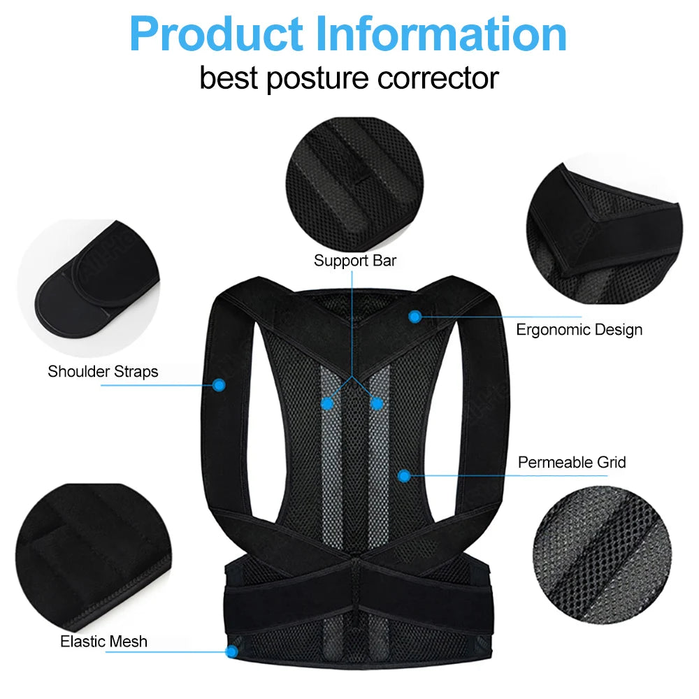 Adjustable Back & Shoulder Posture Corrector Belt — Clavicle & Spine Support Brace for Upper & Lower Back Pain Relief and Body Reshaping