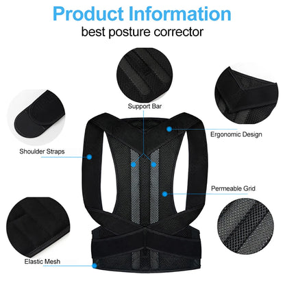 Adjustable Back & Shoulder Posture Corrector Belt — Clavicle & Spine Support Brace for Upper & Lower Back Pain Relief and Body Reshaping