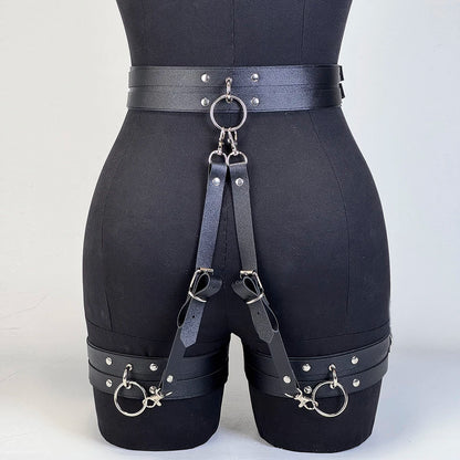 Gothic Leather Thigh Garter Harness – Adjustable Women's Leg Straps for Alternative Fashion & Lingerie Accessories