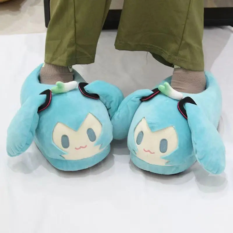 Kawaii Hatsune Miku Cartoon Slippers – Y2K Anime Home Floor Shoes, Warm Cotton Gift for Girls