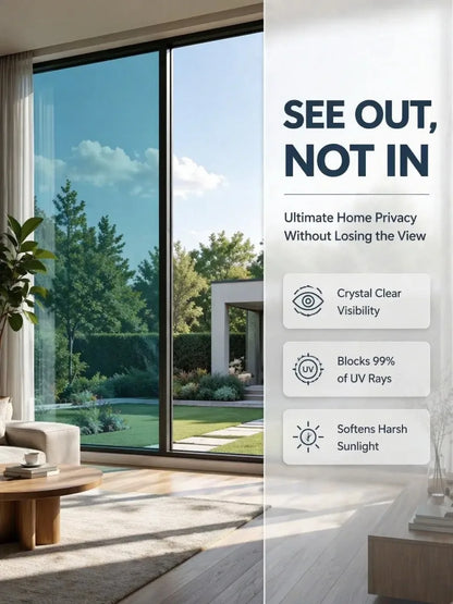 30-90cm Privacy Window Film - Extra Wide One-Way Heat Control Sun Blocking Static Cling Film for Home, Office & Balcony Glass