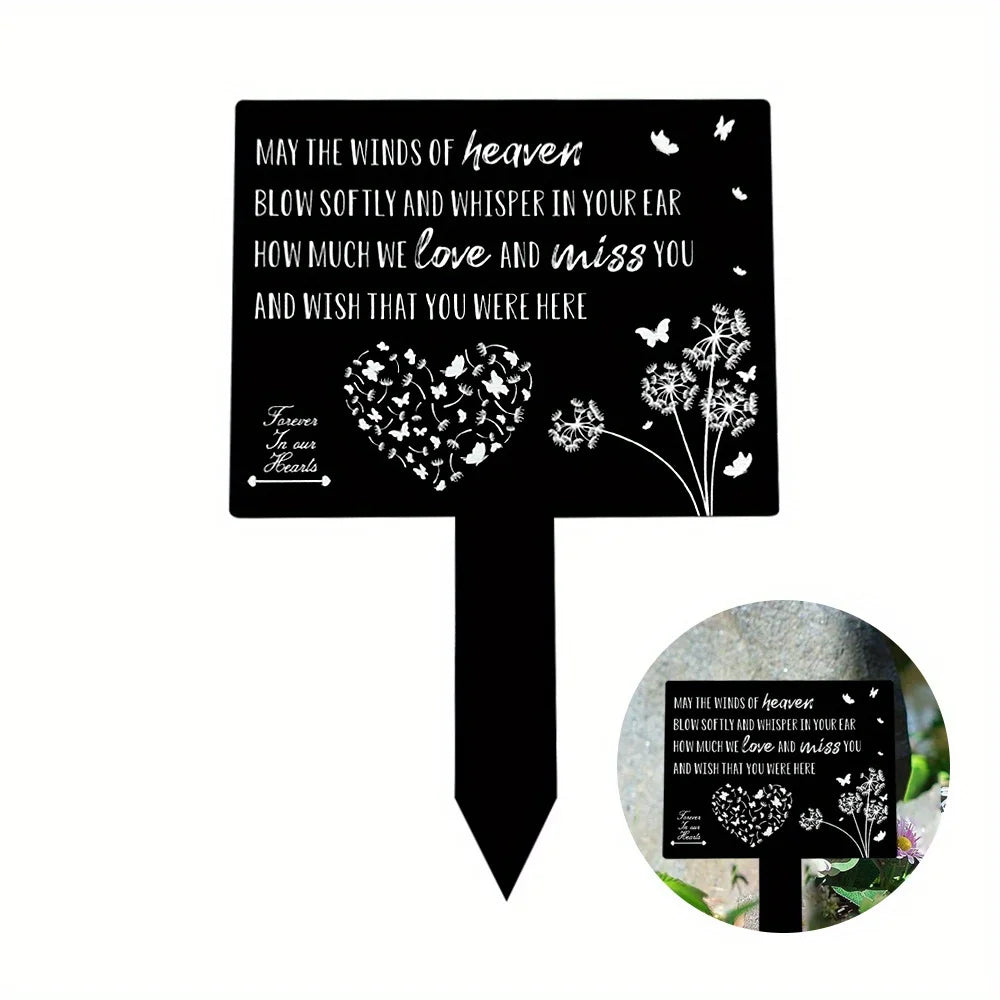 Waterproof Memorial Suncatcher Grave Marker – Black Remembrance Plaque Stake with Dove for Cemetery & Garden