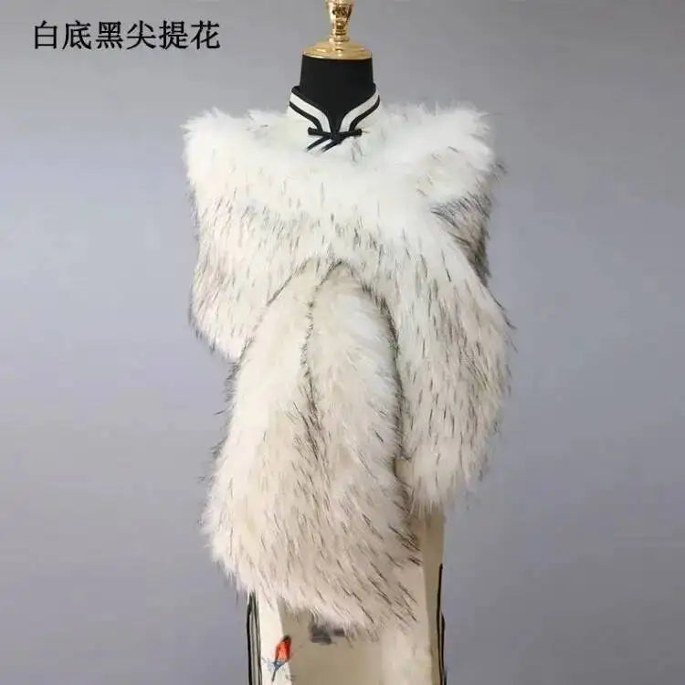 32-Color Luxury Faux Fox Fur Shawl – Women’s Plush Winter Scarf, Wrap & Cape for Wedding & Coat