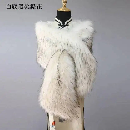 32-Color Luxury Faux Fox Fur Shawl – Women’s Plush Winter Scarf, Wrap & Cape for Wedding & Coat