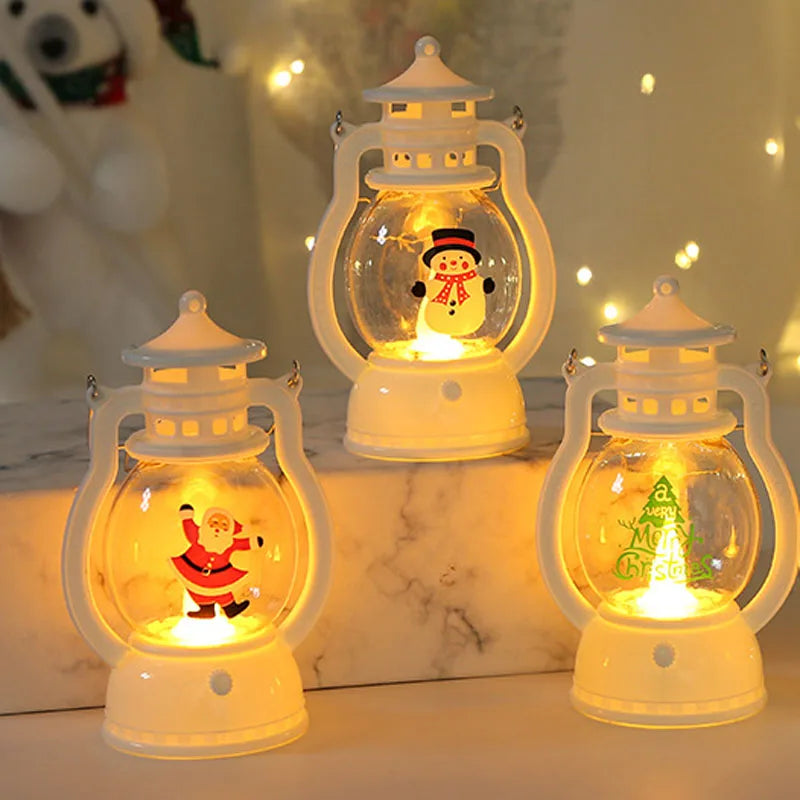 Portable LED Christmas Lanterns – Santa Claus & Snowman Indoor Decor, Battery-Powered for Home Xmas & New Year