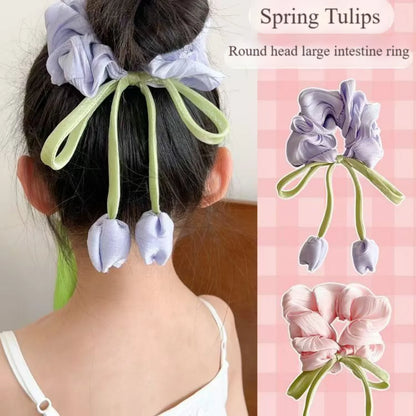 3PCS Tulip Flower Scrunchies - Sweet Elastic Hair Ties for Women, Large Hair Ropes & Stylish Accessories