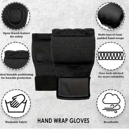 MMA Half Finger Gel Boxing Gloves with Long Wrist Strap - Muay Thai & Sanda Training Inner Hand Wrap Accessory