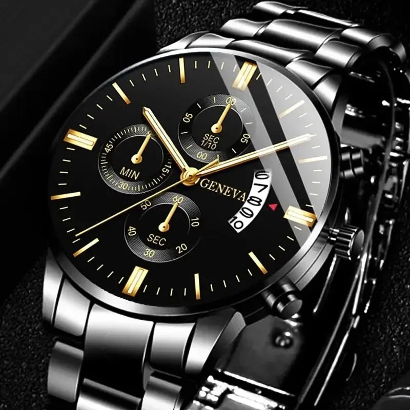 Fashion Men's Stainless Steel Watch – Luxury Quartz Wristwatch with Calendar for Business & Everyday Wear