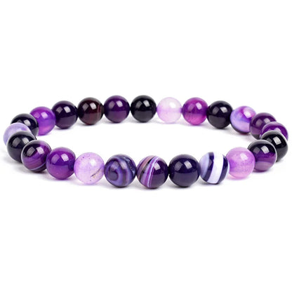 Natural Stone Bead Bracelet - Amethyst Crystal Quartz Aquamarine Jade Agate Elastic Bangle Jewelry for Women & Men