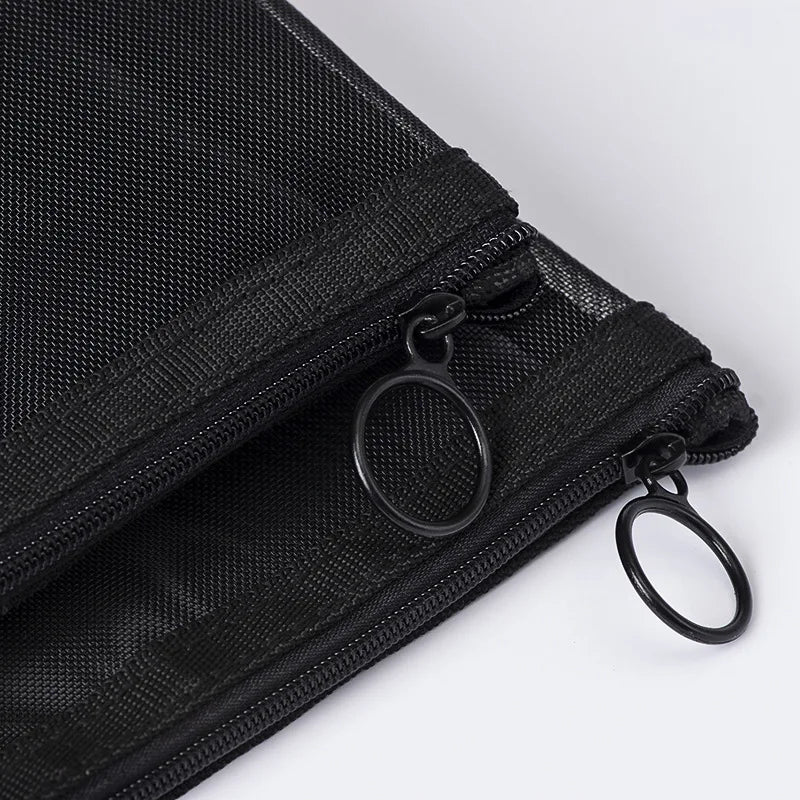 Transparent Mesh Zipper Cosmetic Bag – Fashionable Black Toiletry Organizer, Small & Large Makeup Pouch for Women