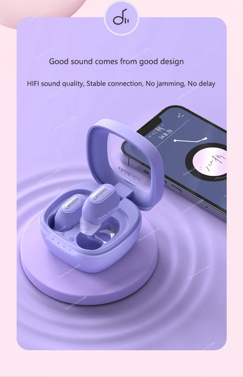 Lenovo XT62 Bluetooth 5.3 Earphones — Wireless TWS HiFi Sport Headset with Noise Reduction, Mic & Touch Control