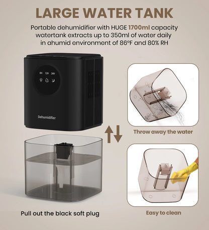 Portable Dehumidifier – 35oz Capacity, Silent Operation, Colorful Lights & Timer Switch for Home & Bedroom