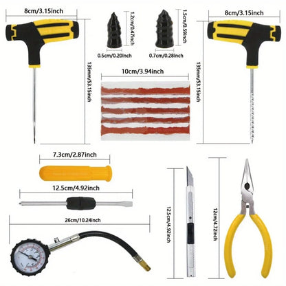 All-in-One Tire Repair Kit – Emergency Puncture Plug Tools with Rubber Strips for Cars, Motorcycles, Bikes, and Trucks
