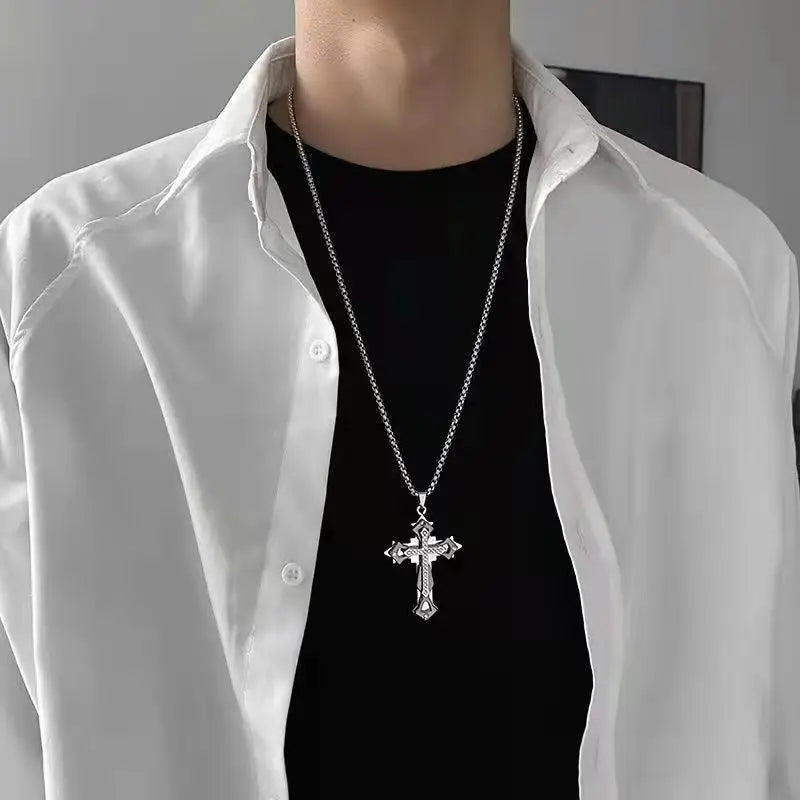 High-Quality Titanium Steel Cross Pendant Necklace – Non-Fading Hip-Hop Chain, Trendy Unisex Statement Jewelry for Men and Women
