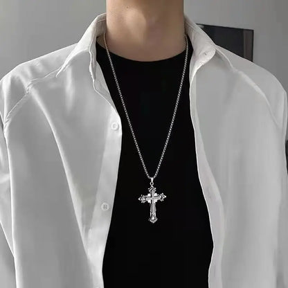 High-Quality Titanium Steel Cross Pendant Necklace – Non-Fading Hip-Hop Chain, Trendy Unisex Statement Jewelry for Men and Women