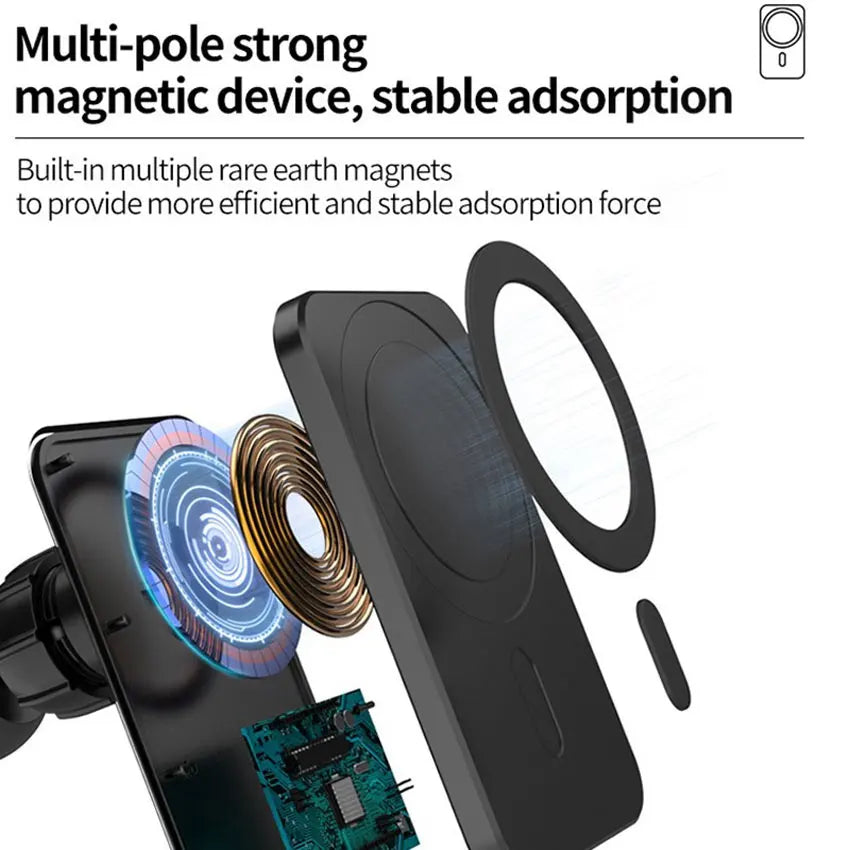 Magnetic Wireless Car Charger for MagSafe - iPhone 12/13/14/15 Pro Max, Mini, Air Vent Phone Holder Stand, Fast Charging