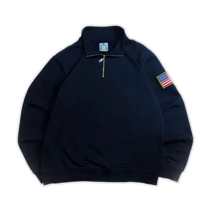 Men’s Y2K American Flag Embroidered Hoodie – Quarter Zip Streetwear Sweatshirt Navy Blue White Patch Sleeve Casual Pullover Sweater